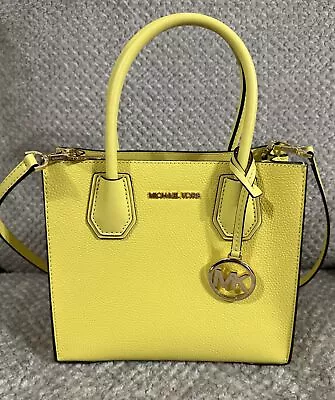 Michael Kors Satchel Medium Leather Mercer Sunshine Messenger Handbag Crossbody • $99.99