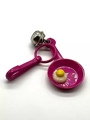 1980's Plastic Bell Clip Hot Pink Frying Pan & Egg Vintage 80's Necklace Charm • $13