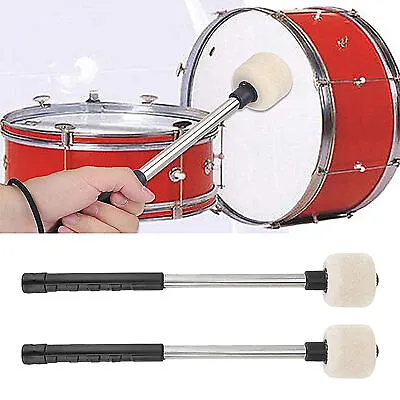 2x Bass Drum Mallet Professional Marching Bass Felt Head Drumsticks Metal Sticks • $23.17