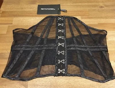 £12 • Buy PrettyLittleThing Black Satin Mesh Corset Belt Uk M/L. Brand New With Tags