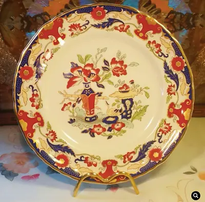 ANTIQUE MASON`S IRONSTONE  PLATE 27cm DIAMETER CIRCA 1920 BLUE AND GOLD  DESIGN • £29.99