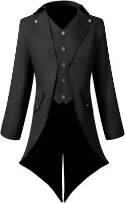 Lioop Men's Steampunk Vintage Tailcoat Dovetail Jacket Gothic Victorian Frock Co • $60.14