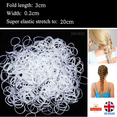 Hair Rubber Bands Small Mini Elastic 100-1000pcs Braids Girls Women Kids Clear • £1.38