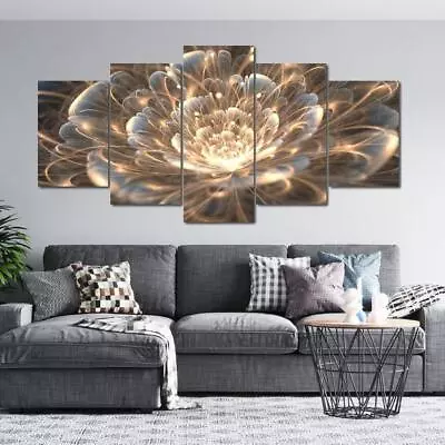 Golden Rays Fractal Flower 5 Pieces Canvas Print Poster HOME DECOR Wall Art • $73.47