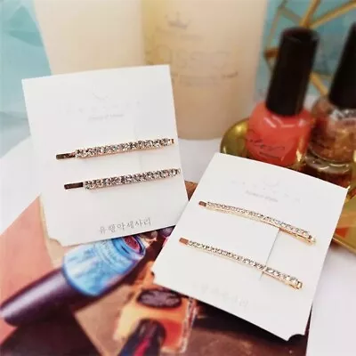 £2.99 • Buy Pair Of Hair Grips Clips Rhinestone Slides Crystal Hairpin Diamante Clamps 5.5cm