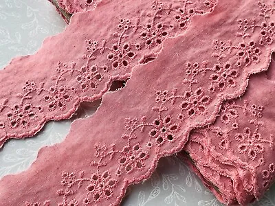 Vintage Austrian Cotton Broderie Anglaise Lace Trim 56mm Salmon Pink Coral • £3.50