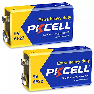 2 Pcs PKCELL 9V Batteries Carbon Zinc 9 Volt Extra Heavy Duty Battery 6F22 • $4.95