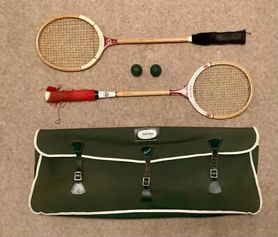 Vintage Slazenger Canvas Tennis/squash Racket Bag Green + 2 Squash Rackets • $56.82