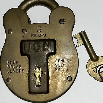 Vintage Federal 3 USN Brass Lock W BELL & SON • $200