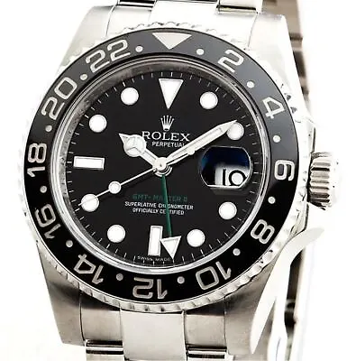 Mens Rolex Stainless Steel GMT-Master II Watch Black Dial Ceramic Bezel 116710 • $23465.55