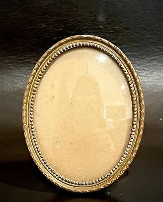 Antique 1908 Brass Oval Easel Back Picture Frame With Convex Glass • $59