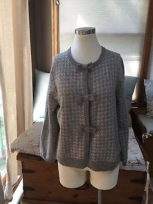 J. Crew Gray Houndstooth Bow Cardigan Sweater Wool Cashmere Large • $40.45