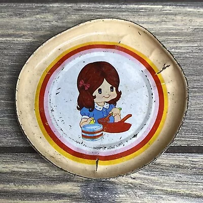 Vintage Metal Tea Set Plate 3” Girl Blue Dress Cooking Red Trim  • $12.50