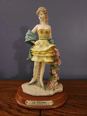 Vintage  La Verona Collection  Woman In Yellow Dress Posing - Wood Base Figurine • $19.95