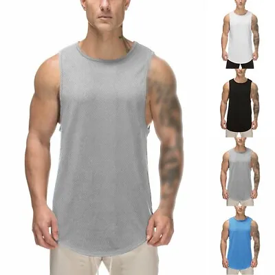 Men's Muscle Tank Tops Sleeveless Gym Bodybuilding Workout T Shirt Vest • £15.59