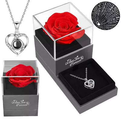 Preserved Real Rose Gifts Box With I Love You Necklace Handmade Eternal Rose' • $32.79