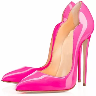 Ladies High Heels Court Shoes Pumps Pointed Toe Patent Leather Stilettos Sexy • £50.75