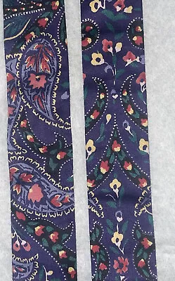 VTG Abercrombie Suspenders Braces Paisley Floral Silk Leather Purple Multicolor • $29.99