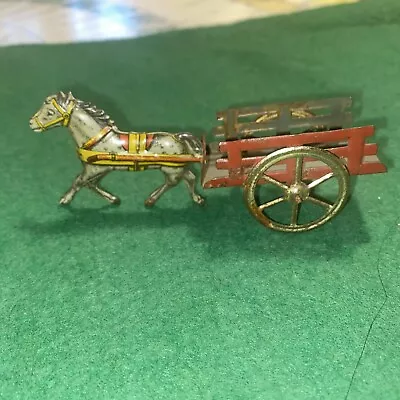 VINTAGE GERMAN Tin Penny Miniature Toy Horse Drawn Wagon. Nice Rare Piece. • $35