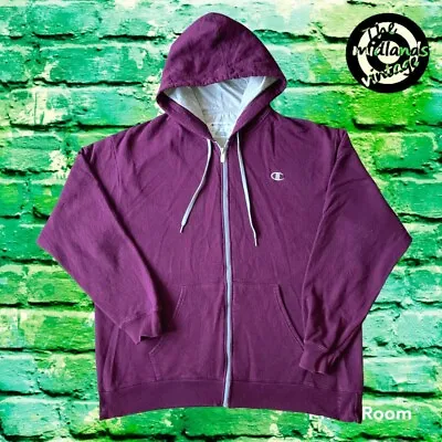 Champion Burgundy Full Zip Hoodie Embroidered C Logo On Front Mens Size XL • £12.59
