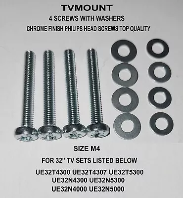 For Samsung Tv Wall Mount Screws Bolts M4x26mm M4x28mm UE32T4300 UE32T5300 Vesa • £3.99