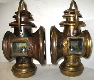 Pair Ornate Corcoran Brass Oil Sidelamps Buick Model T Ford Reo Oldsmobile Knox • $1950