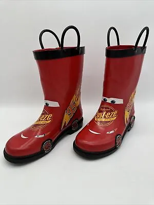 Disney Pixar Cars Kids Rain Boots Size 13 Lightning McQueen Red W/Pull-On Handle • $17.99