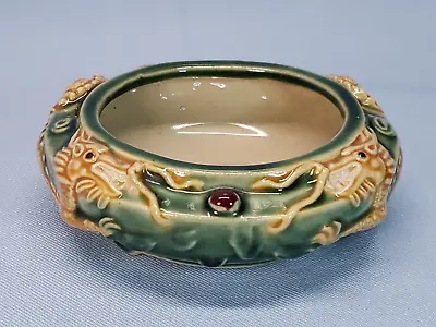 Vintage Majolica Pottery Bowl Planter Red Pearl And Dragons • $24.95