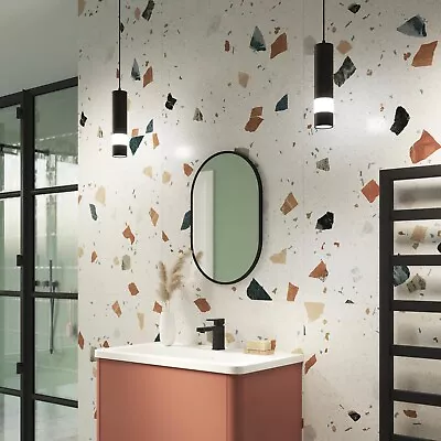 £65 • Buy Pebble Grey Kira Wall Mirror 400x600mm Black Bathroom Lozenge/oval/pill Shape