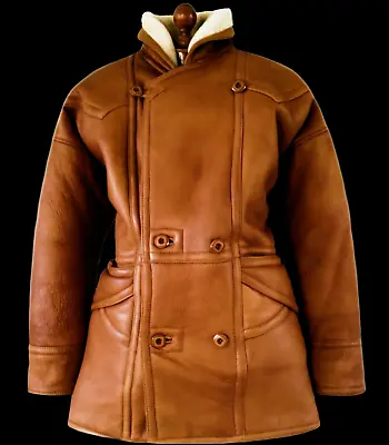 LEATHER SHEEPSKIN Shearling Flying Pilot Aviator B-3 Bomber Bike Jacket Coat Lge • £349.95