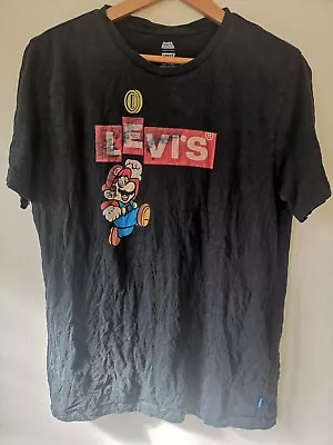 Levis Super Mario T-Shirt Top Rare Mens Black Tee Size Medium Logo Deadstock • £12