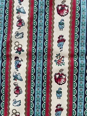 VTG  Holiday Christmas Tree Drummer Border Fabric Quilt Blue Cotton 1 Yd X 42”￼ • $7.50