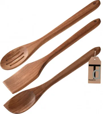 £14.95 • Buy Acacia Wood Utensil Set, Set Of 3, Spoon, Spatula, Slotted Spoon Wooden Rustic