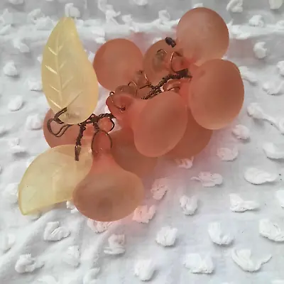 Vintage Frosted Pink Glass Grapes Cluster Leaves • $19.99