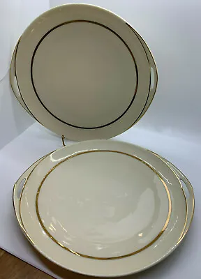 $44 • Buy Set 2 Vista Alegre VA Handled Cake Plate Ivory Gold Portugal Porcelain Cutwork