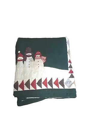 Vintage Handmade Quilt Bedspread 80 X 164 Inch Green Red Xmas Trees Snowmen • $74.99