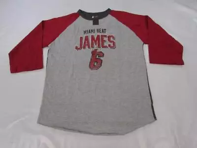 New Miami Heat #6 LeBron James Mens Size L Gray Red Majestic 3/4 Sleeve Shirt • $16.79
