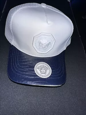 Versace White And Blue Classic Medusa Character Emblem Trucker Mesh Back Hat! • $50