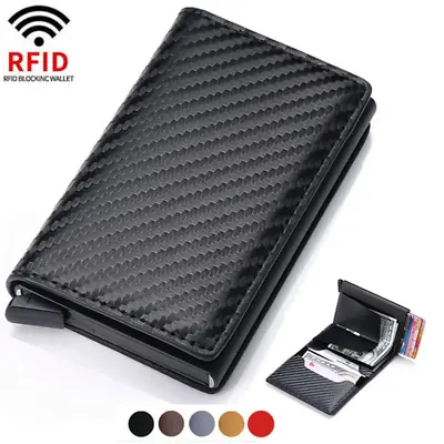 $12.76 • Buy Smart Wallet RFID Cardholder Carbon Fiber Leather Wallet Money Clips Purse ID Ca