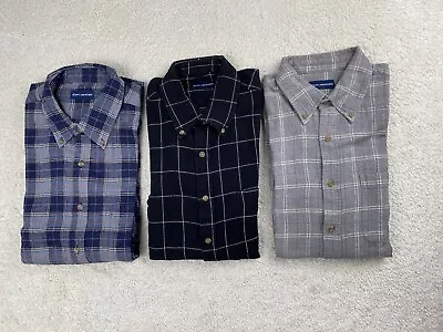 John Ashford Shirts Mens L Blue Black Gray Plaid Flannel Outdoor Casual Lot Of 3 • $29.74