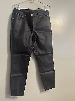 H&M Womens Black Faux Leather Pants 5 Pockets  Zip On Back Size 8  • $14.99