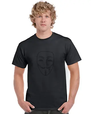 $14.97 • Buy Anonymous T-shirt V For Vendetta Mask Black On Black Stealth Design