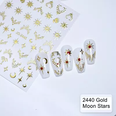 Classic Moon Stars Nail Sticker Gold Silver Sun Moon Stars Heart Nail Art Decals • $2.79