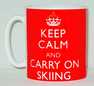 Keep Calm And Carry On Skiing Mug Can Personalise Great Skiier Dry Skis Gift Cup • £10.99