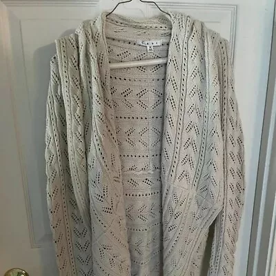 Cabi Womens Circle Cardigan Sweater Size M Cream Cable Knit Open Front Flowy • $15