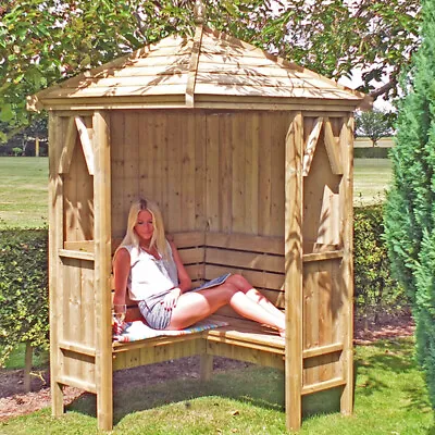 GARDEN CORNER ARBOUR SEATING WOODEN BENCH SEAT PRESSURE TREATED 4ft HONEYSUCKLE • £529.94