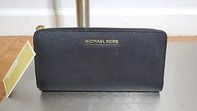 New Michael Kors Jet Set Travel Za Continental Leather Black Wallet • $79.99