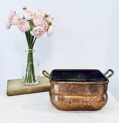 Vintage Copper Rectangular Small Pot Handled Planter Handmade Bowl Dish Turkey • $35