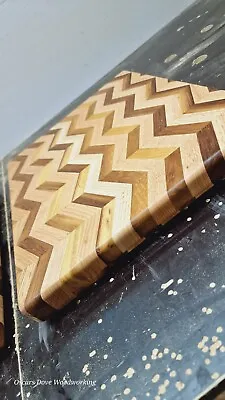 Handmade Side Grain Cutting Board Chevron Efect 3d Oak And Iroko 39cm X 32cm  • £79.99