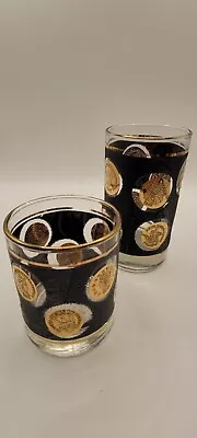 Vintage Libbey 1960 Black Gold Mid Century Modern Tumbler Glass Set Of Twelve • $139